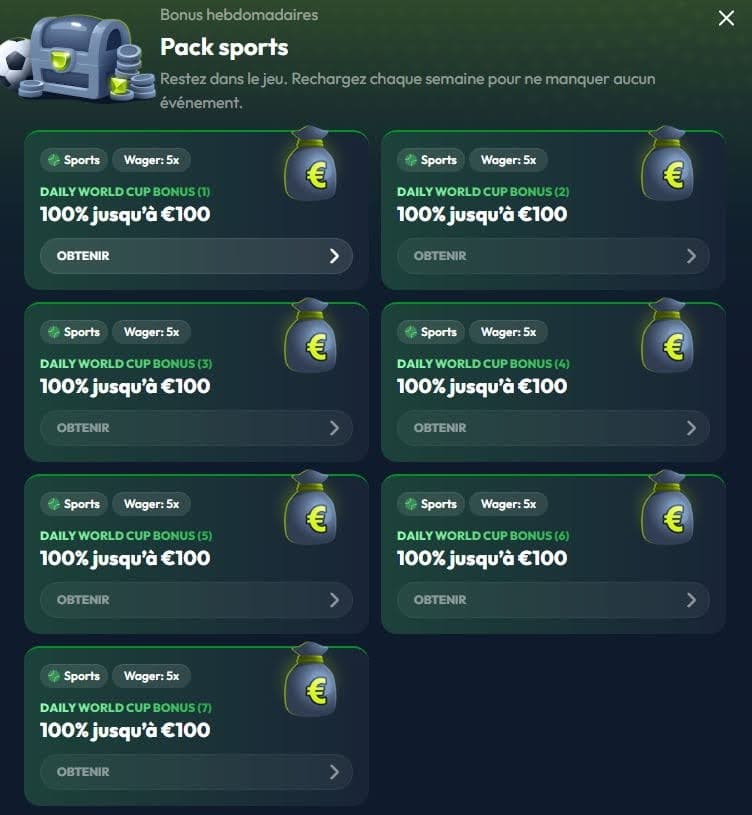 Winzter Casino bonus hebdomadaires sports