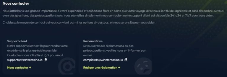 Winzter Casino support client
